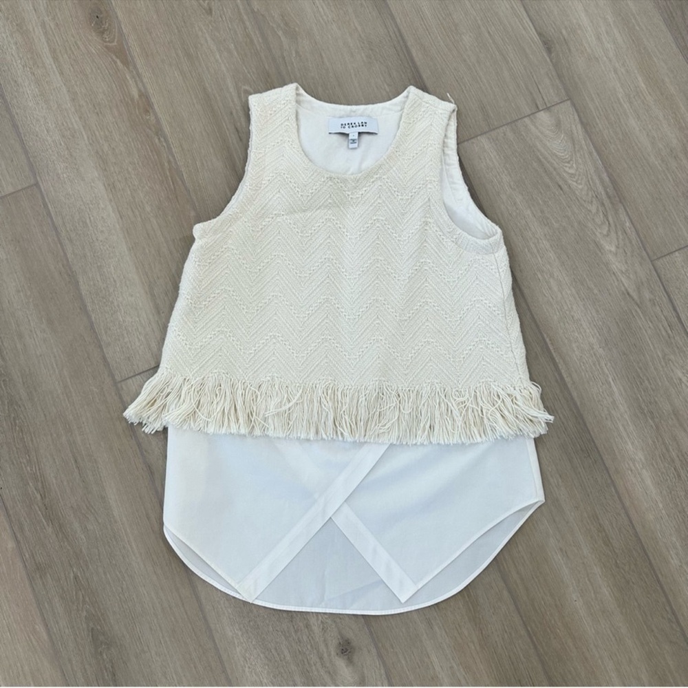 DEREK LAM 10 CROSBY knit fringe overlay top sleeveless blouse ivory size 2